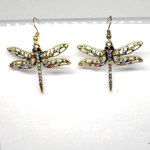 Dainty Dragon Fly Multi Colored Rhinestone Earring